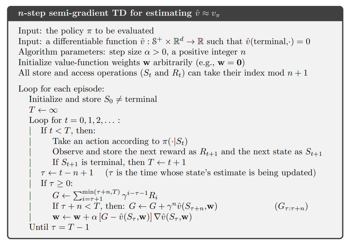 9_4_8_n_step_semi_gradient_TD_psuedo_code